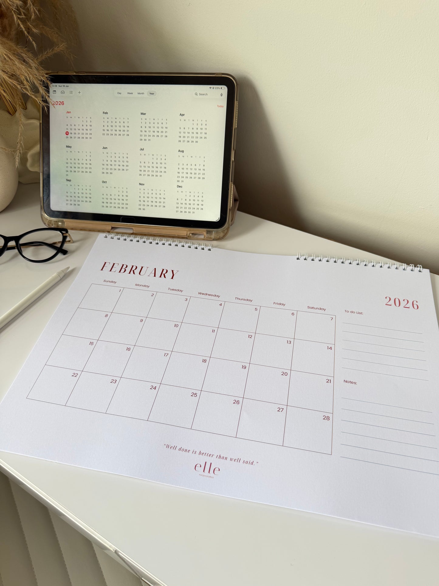 2026 A3 Desktop Monthly Planner